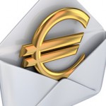 Golden euro sign in a white envelope.